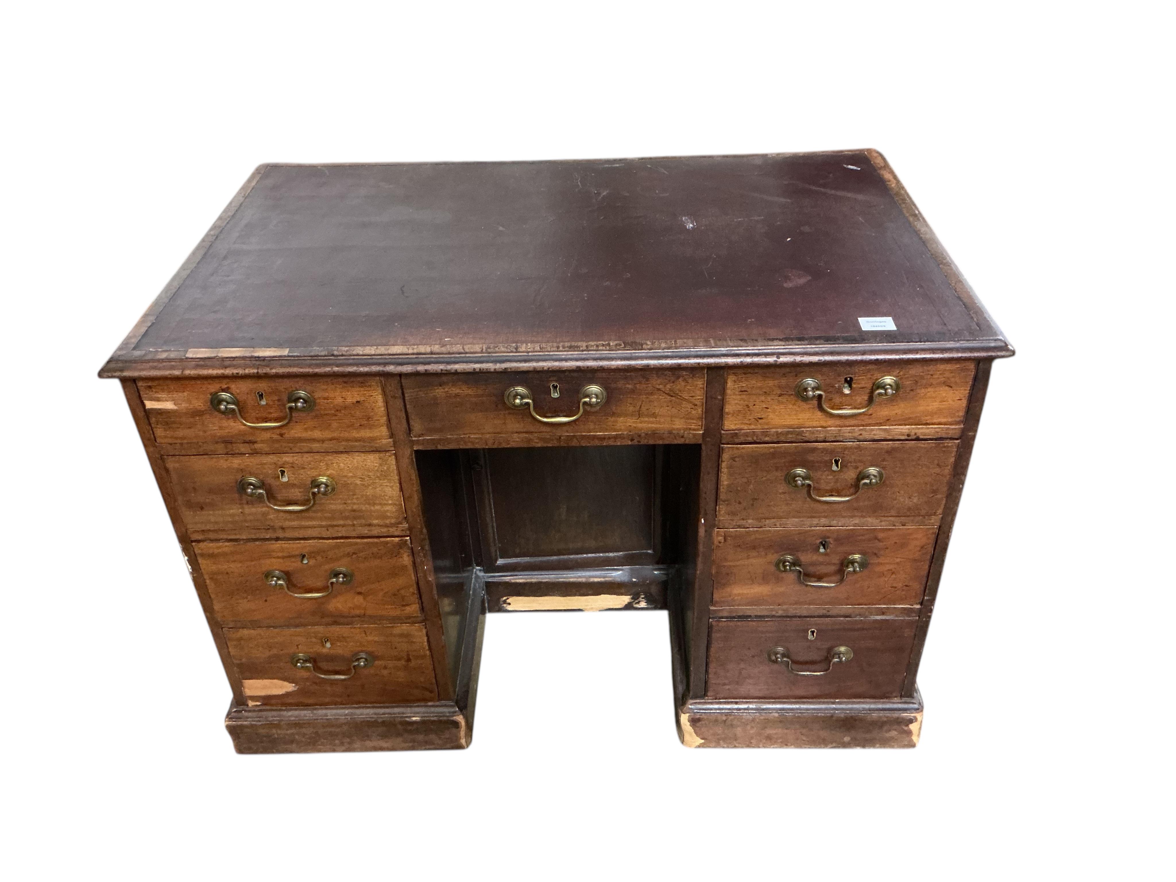 A George III mahogany kneehole desk, width 110cm, depth 68cm, height 74cm